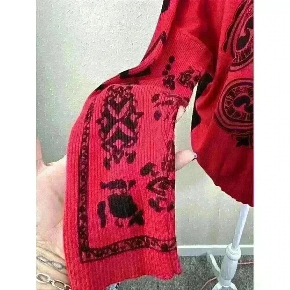 Desigual Red and Black Turtleneck Oversized Portland Sweater  Embellishment SZ L - Picture 3 of 14